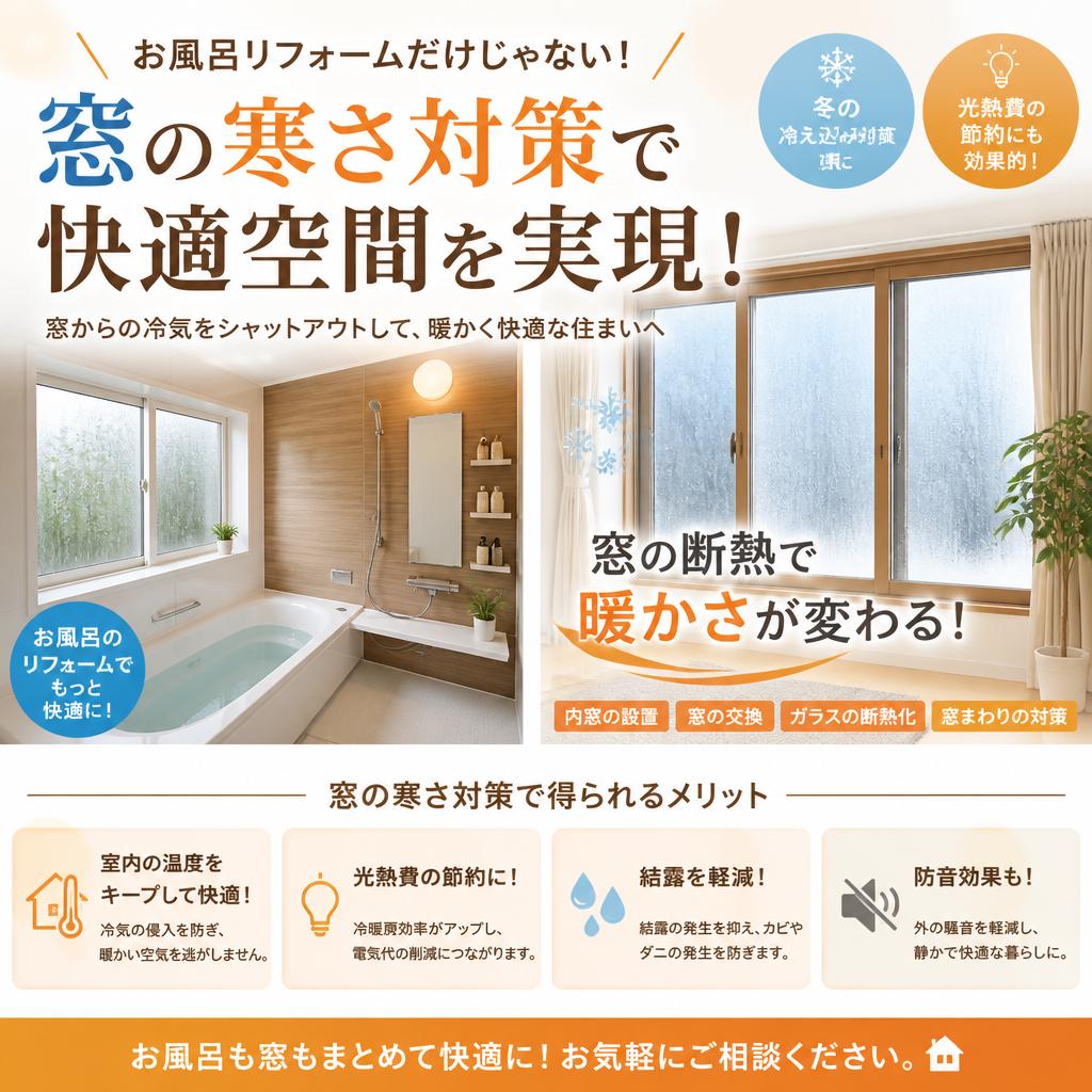 お風呂リフォームだけじゃない！窓の寒さ対策で快適空間を実現！